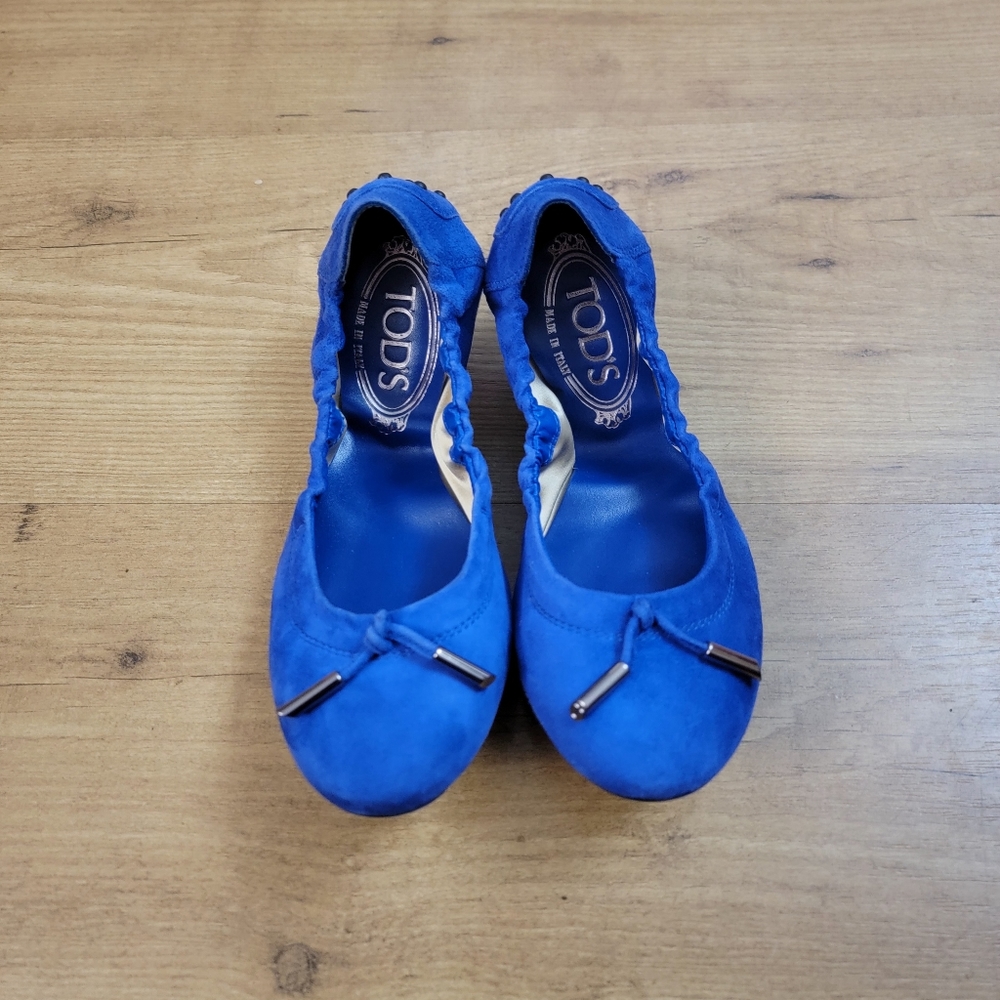 TOD'S Ballerina Dee Laccetto Electric Blue Suede Flats